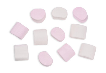 Marshmallows isolated on white background. Top view