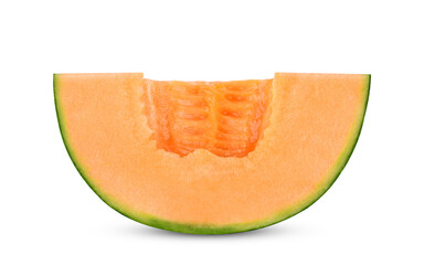 Sliced cantaloupe melon isolated on white background.