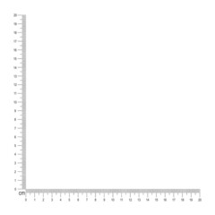 20 cm corner ruler template. Measuring tool with vertical and horizontal lines with centimeters and millimeters markup and numbers. Vector outline illustration isolated on white background