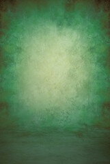Beautiful painted green photography studio portrait background. Floor included, suitable for full length photos. (Floor can be cropped out for closer portraiture.) Lighter center spot.