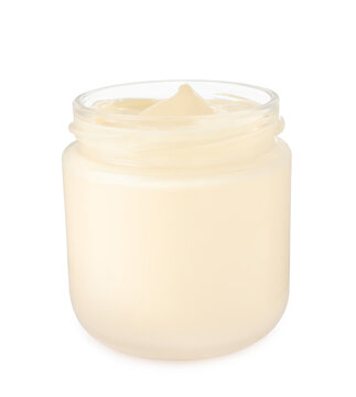 Mayonnaise in glass jar isolated on white