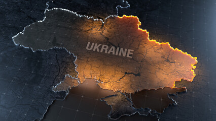 Military conflict. Borders of Russia and Ukraine. Concept map, cartography design. 3d render