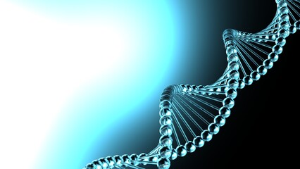 Science Molecular Crystal DNA Model Structure under blue-black light. Concept image of vaccine development, regenerative and advanced medicine. 3D illustration CG.