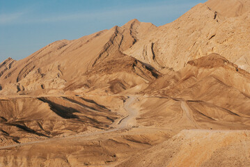 Midbar Yehuda hatichon reserve in the judean desert in Israel, mountain landscape, wadi near the dead sea, travel middle east