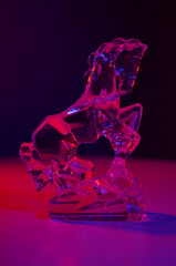 Glass Horse in Blue and Red Lighting | Colored Lighting | Figurine under Red and Blue Lights