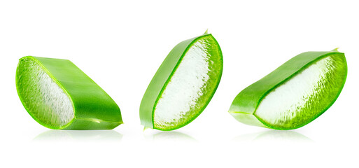 Slices of Aloe vera plant isolated on white background. Natural ingredient for herbal beauty...