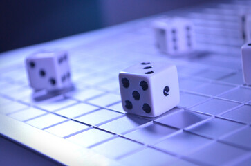 Rolling Dice on a Grid | Rolling Die on a Grid Pattern | Playing Dice with Blue Lighting | Playing Die