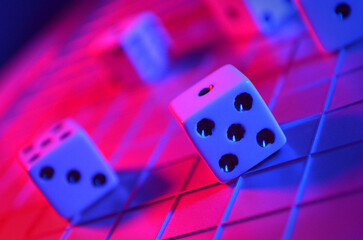 Rolling Dice on a Grid | Rolling Die on a Grid Pattern | Playing Dice with Pink and Blue Lighting |...
