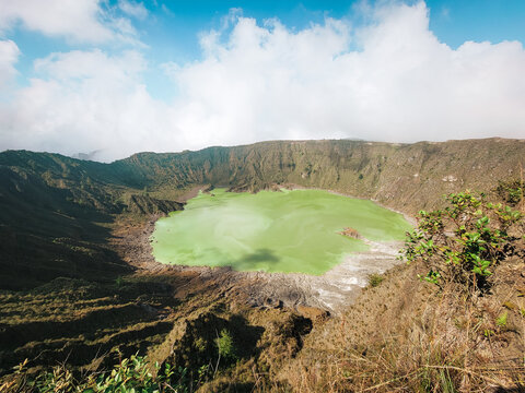 Aerial shot of a Chichonal volcano containing sulfur water, Mexico, State of Chiapas