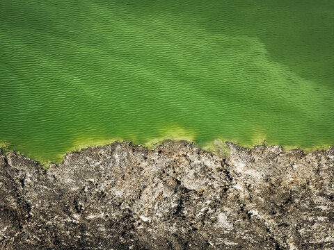 Aerial shot of a Chichonal volcano containing sulfur water, Mexico, State of Chiapas