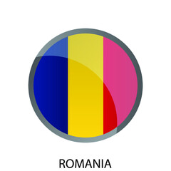 Fototapeta premium Glossy circle flag of Romania icon. Simple isolated button. Eps10 vector illustration.