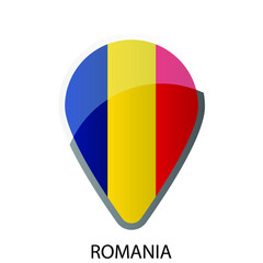 Fototapeta premium Glossy location pin flag of Romania icon. Simple isolated button. Eps10 vector illustration.
