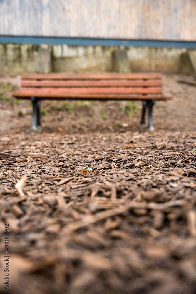 Canvas Prints vertical shot of a park wooden bench