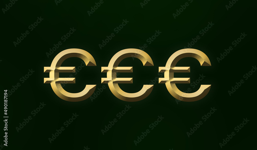 Wall mural Digital render of gold Euro signs on a black background