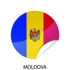 Glossy sticker flag of Moldova icon. Simple isolated button. Eps10 vector illustration.