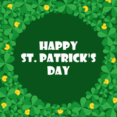 Fototapeta na wymiar St. Patrick's Day empty template. Shamrock backround. Irish national celebration. Clover leaf frame with gold coins. Vector illustration