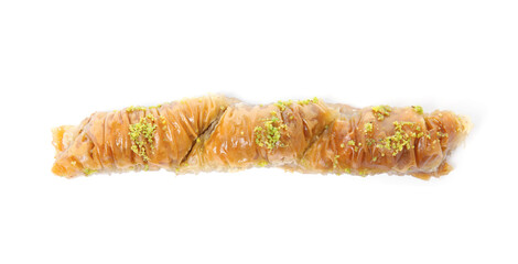 Delicious sweet baklava isolated on white, top view