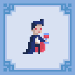 Obraz premium Vampire with glass of drink. Pixel art character.