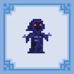 Death character with glowing eyes. Pixel art character. Vector illustration