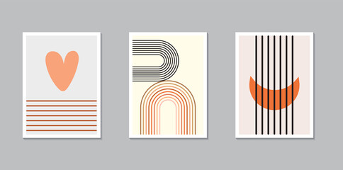 Bohemian poster collection. Abstract striped wall art. Geometric shape in vintage hipster style. Vector illustration