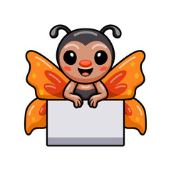Cute little butterfly cartoon with blank sign