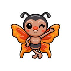 Cute little butterfly cartoon waving hand