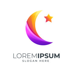 moon design gradient color combination purple and orange can be use for icon, logo, or landing page illustration