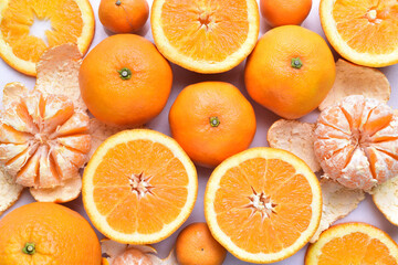 Top view of the delicious citrus fruits-tangerines and oranges