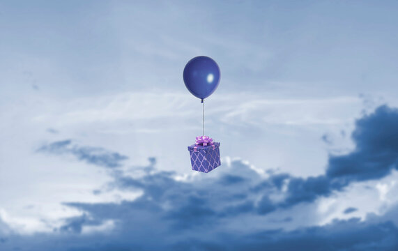color balloon fly in the air between the clouds, creative fantasy imagination idea