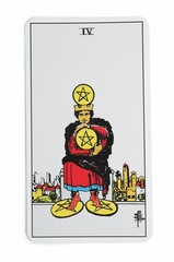 Four of Pentacles isolated on white. Tarot card