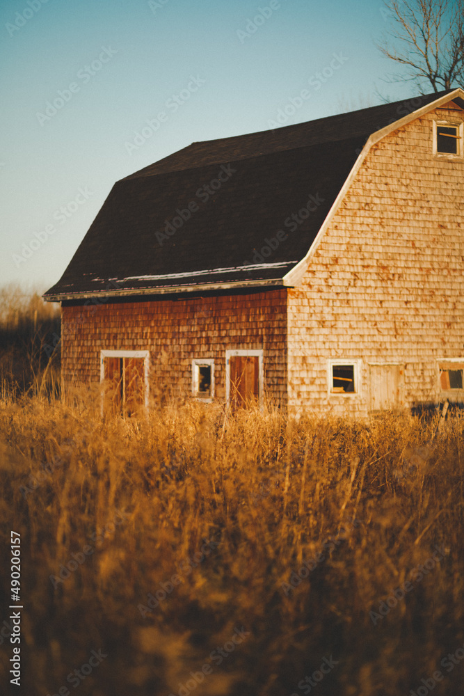 Sticker vertical shot of an old brick house in the countryside