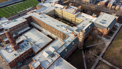 Aerial view of Lane Tech College campus. Chicago, Illinois, United States.