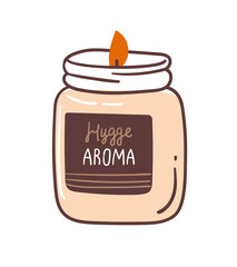 Aroma candle in a cozy jar. Vector illustration in a flat style