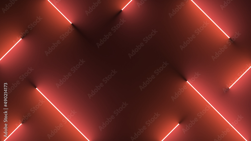 Poster Digital render of neon illuminated red lines for wallpapers