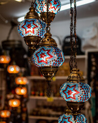 Vertical shot of traditional Turkish lamps
