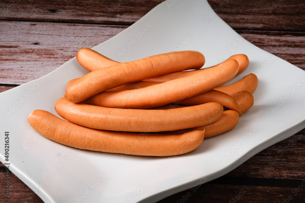 Canvas Prints closeup shot of a plate with frankfurter sausages