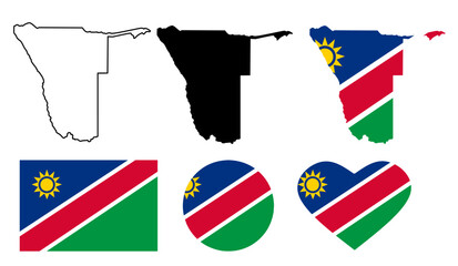 namibia map flag icon set - obrazy, fototapety, plakaty