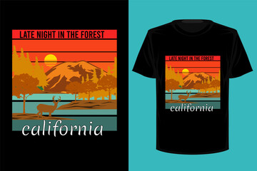 T shirt late night in the forest california retro vintage vector illustration
