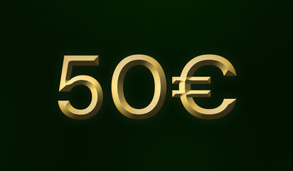 Digital render of a gold 50 Euro sign on a black background