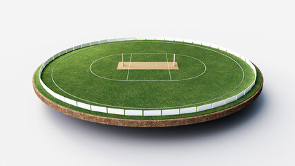 3D rendering of a round cricket stadium isolated on a white background