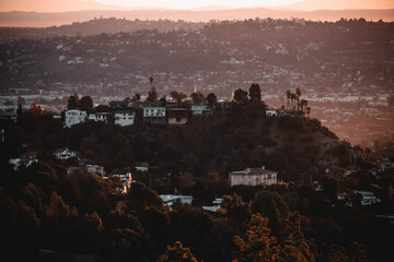 Beautiful sunrise over Hollywood Hills