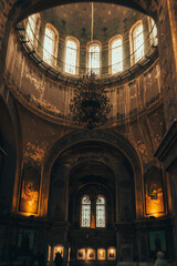 Closeup of a beautiful chandelier in a building