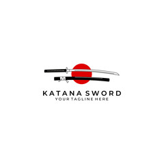 katana sword logo design vector illustration art samurai traditional ninja culture japanese fighter battle war asian © fanfun