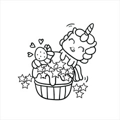 Cute kawaii coloring page |  creepy  kawaii  coloring page for kids | cute unicorn  coloring Book page | food kawaii | birthday card with cake