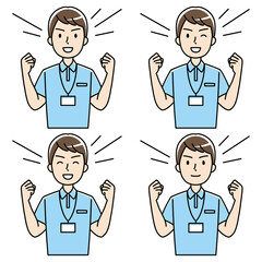 ガッツポーズするポロシャツの若い男性（カラー）