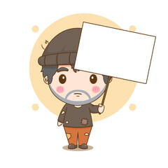 Cartoon character of Homeless Bum Poor begging money