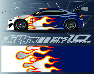 Fototapeta premium Car wrap design vector. Graphic abstract stripe racing background kit designs for wrap vehicle, race car, rally, adventure and livery