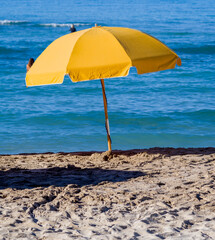 yellow umbrella on 
Waikiki  beach