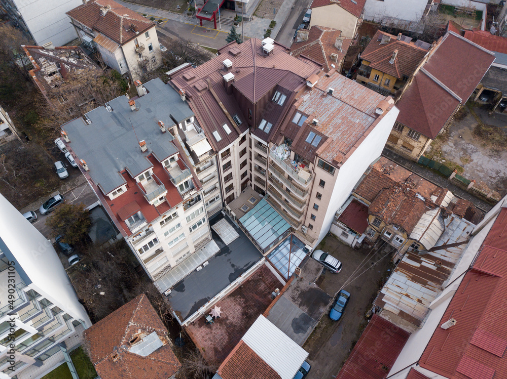 Canvas Prints Aerial view of old residential buildings and a cityscape