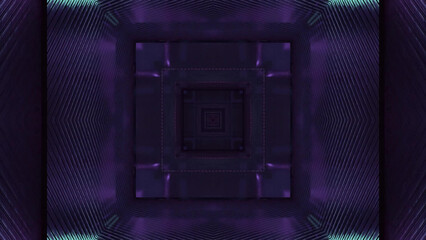 3D illustration of a square shaped dark kaleidoscopic pattern in the shades of purple
